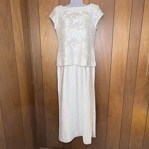 Vintage 90s Francaise Huey Waltzer Dress Women 8P Gold Formal Evening Maxi Slit
